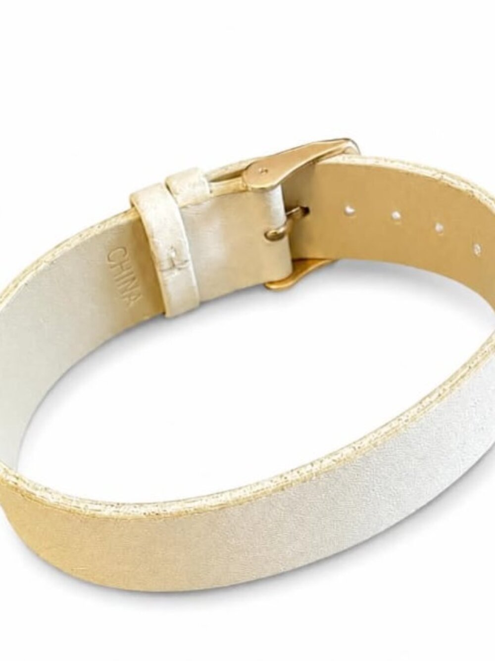 💖 Metallic Champagne Gold Faux Leather Buckle Cuff Bracelet #138